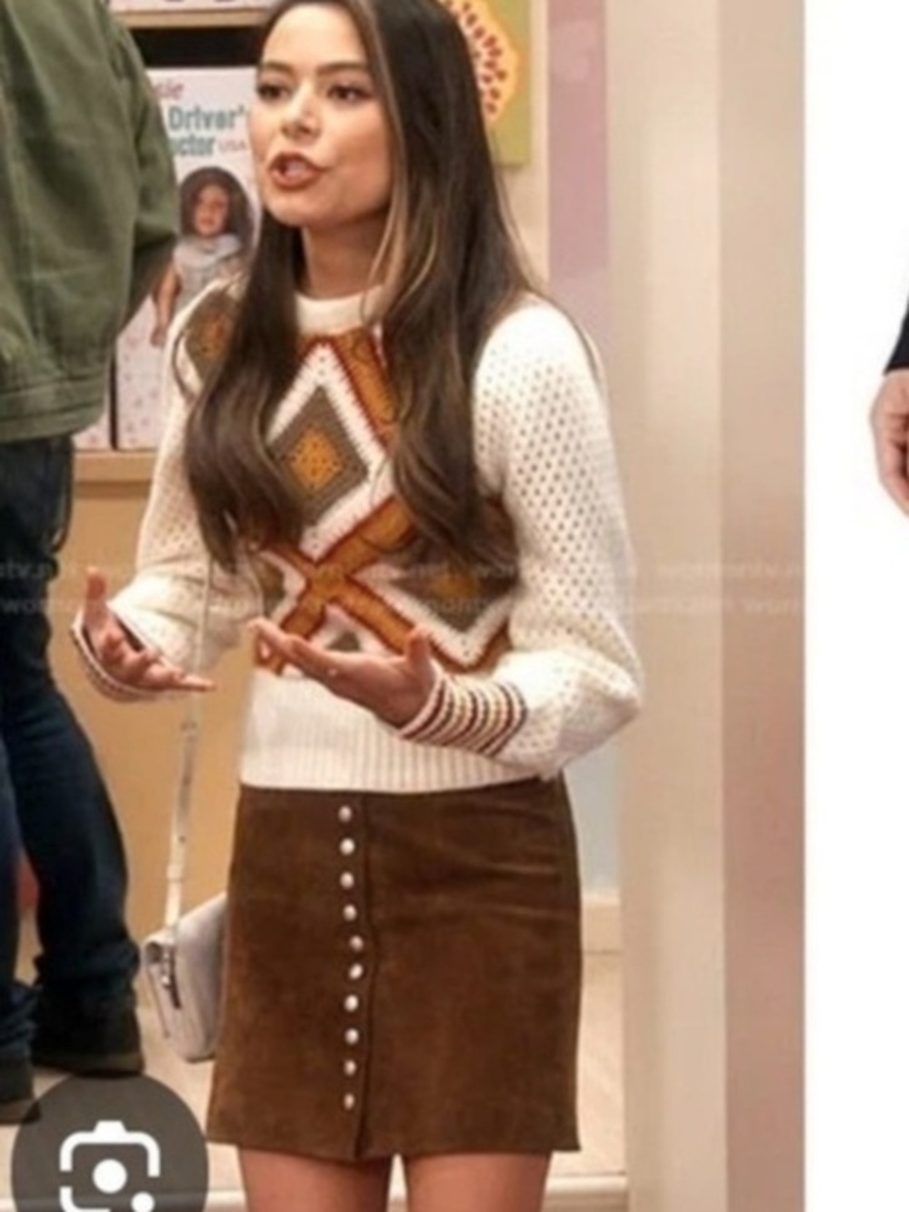 Authentic cognac suede mini skirt as seen on icarly tv show in size 3